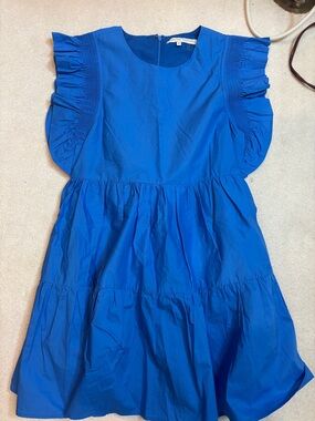 English Factory Blue Ruffle Sleeve Dress